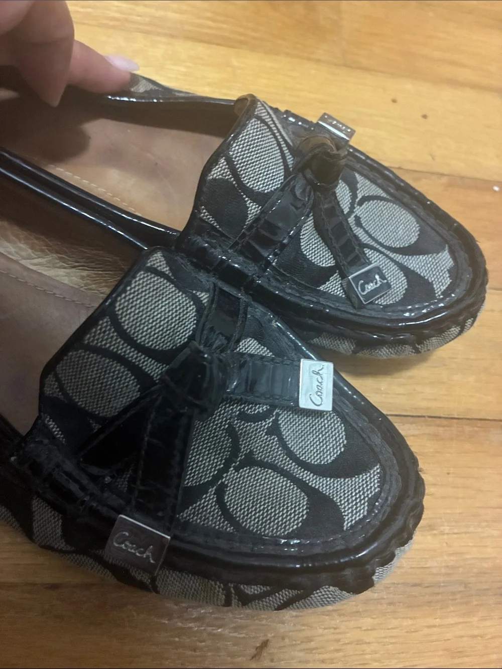 Coach Black and Gray Signature Canvas Loafers Authentic sz 7.5
